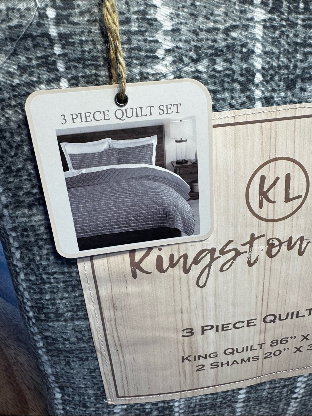 Kingston Gray Quilted 3-Piece Quilt Set-BRAND NEW
